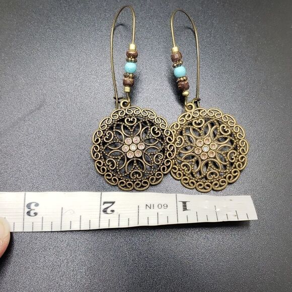 mandala earrings beaded BOHEMIAN bronze earrings - Picture 4 of 4